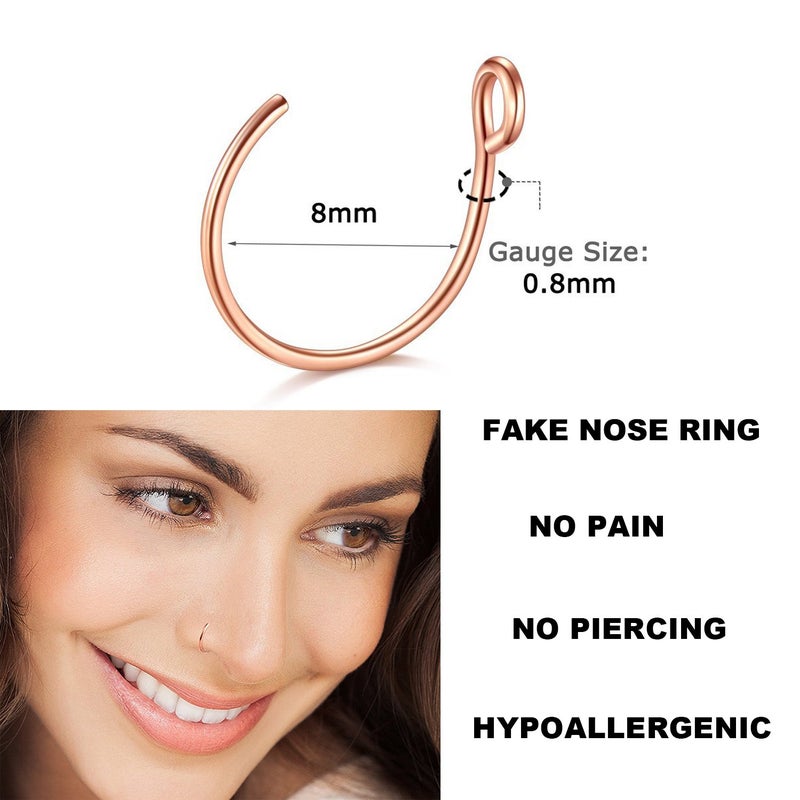 D.Bella 20G Faux Piercing Jewelry 8mm Nose Ring Hoop for Lip Septum Set - Image 2